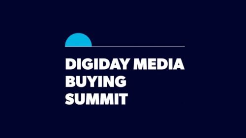 White text reading "Digiday Media Buying Summit" on a dark blue background, with a light blue semicircle and a thin horizontal line above the text.