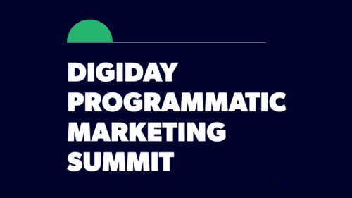White text on a dark blue background reads "Digiday Programmatic Marketing Summit," with a green semicircle in the top left corner.